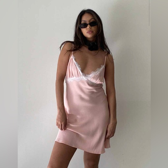 Pink With Lace Trim Short Dress - Picture 2 of 8